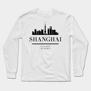 SHANGHAI CHINA BLACK SILHOUETTE SKYLINE ART Long Sleeve T-Shirt